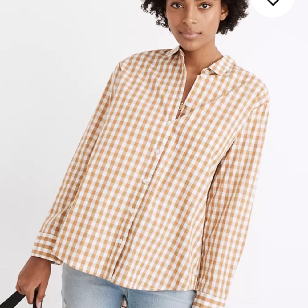 Madewell Side-Button Oversized Ex-Boyfriend Shirt in Gingham Check S